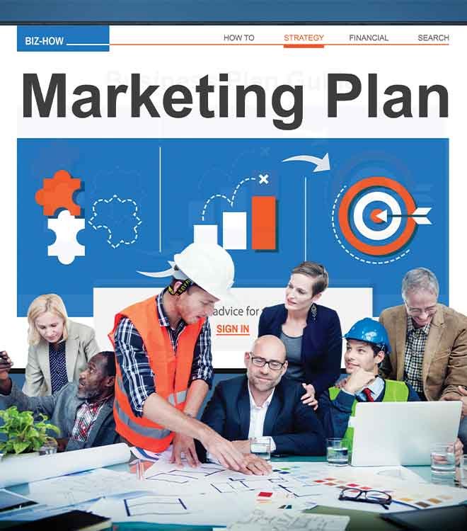 Diverse team planning marketing strategy around table.